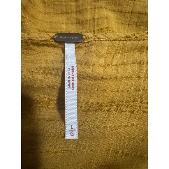 Free People Mustard Peasant Blouse Top – Boho Textured Gauze – Size L - Picture 6 of 9